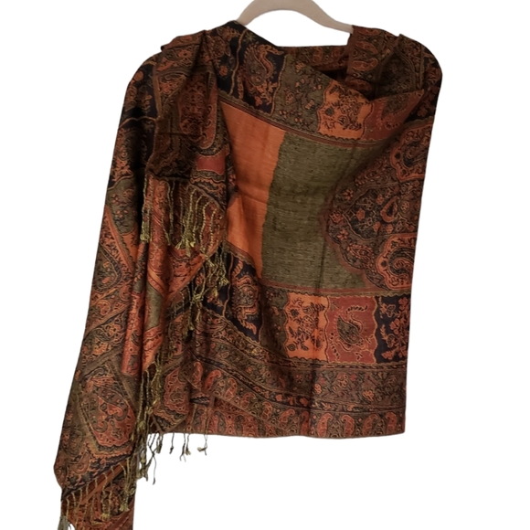 Earthy tones paisley pashmina scarf wrap shawl - Picture 1 of 4